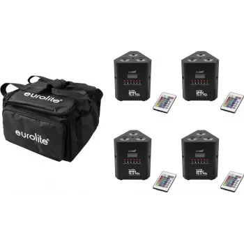 Zestaw oświetleniowy LED EUROLITE AKKU TL-3 QuickDMX 4x z torbą — zasilane bateryjnie oprawy TL-3, sterowanie QuickDMX, przenośna torba