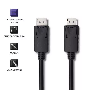 Kabel DisplayPort Qoltec 50374 3 m Czarny