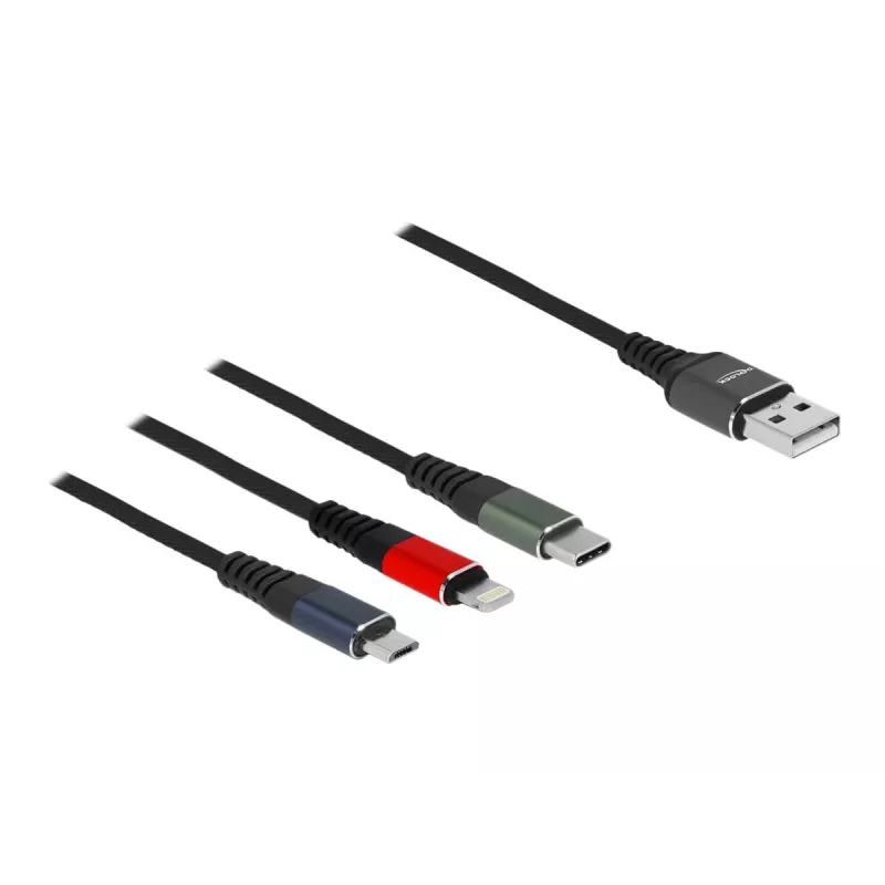 Delock - Lightning-Kabel, nur zum Aufladen - USB männlich bis Micro-USB Typ B, Lightning, USB-C männlich - 1,0m - Schwarz (87277)