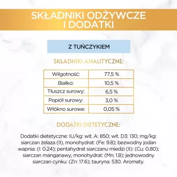 Mokra karma dla kotów Purina GOURMET Gold Adult Tuńczyk puszka 85 g, białko 10,5%, tłuszcz 7%, wilgotność 77,5%