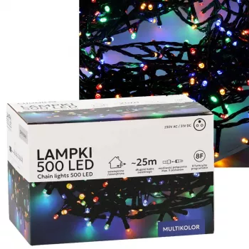 Łańcuchy świetlne LED Extralink 500 diod wielokolorowe, 25 m, wewnętrzne/zewnętrzne, model EX.73318