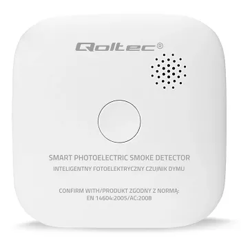 Bezprzewodowy czujnik dymu QOLTEC model 52653 z alarmem 85 dB zasilany bateriami