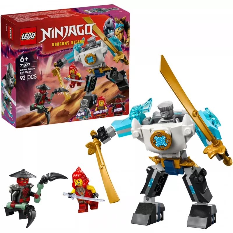 LEGO NINJAGO zestaw 71827 Mech bojowy Zane'a, 92 elementy, 2 minifigurki, wysokość 100 mm, wiek 6+