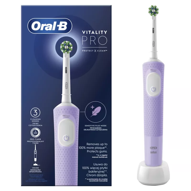 Oral-B | D103 Vitality Pro | Elektryczna szczoteczka do zębów | Ładowalna | Dla dorosłych | ml | Liczba końcówek | Lilac Mist | Liczba dołączonych końcówek 1 | Liczba trybów szczotkowania
