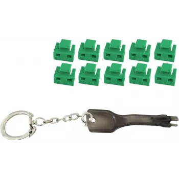 Blokada portu RJ45 ShiverPeaks BS08-01031 zielona — zestaw z 10 blokadami i 1 kluczem
