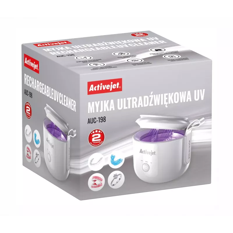 Czyszczarka ultradźwiękowa ActiveJet AUC-198 — ładowana przez USB, UV, 7,4 V, 106×107×89 mm