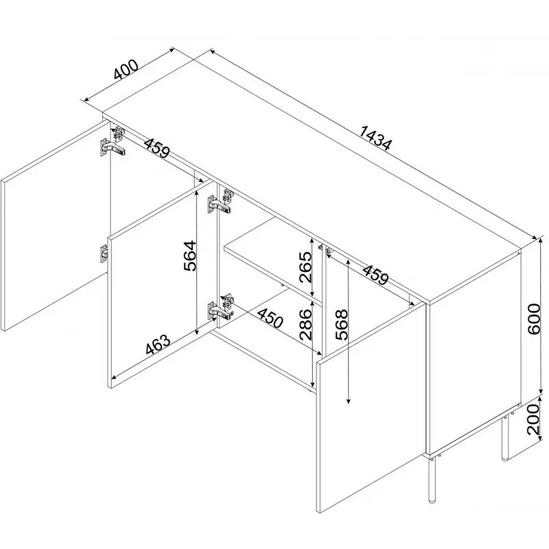 Komoda cama meble INSERTO 3D 143,5×40×80 cm czarna z LED, płyta wiórowa, rama 16 mm