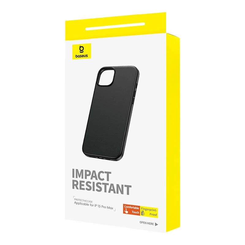 Etui na telefon Baseus iPhone 15 Pro Max Fauxther Series czarne — ochronna twarda skorupa, wykończenie z imitacji skóry