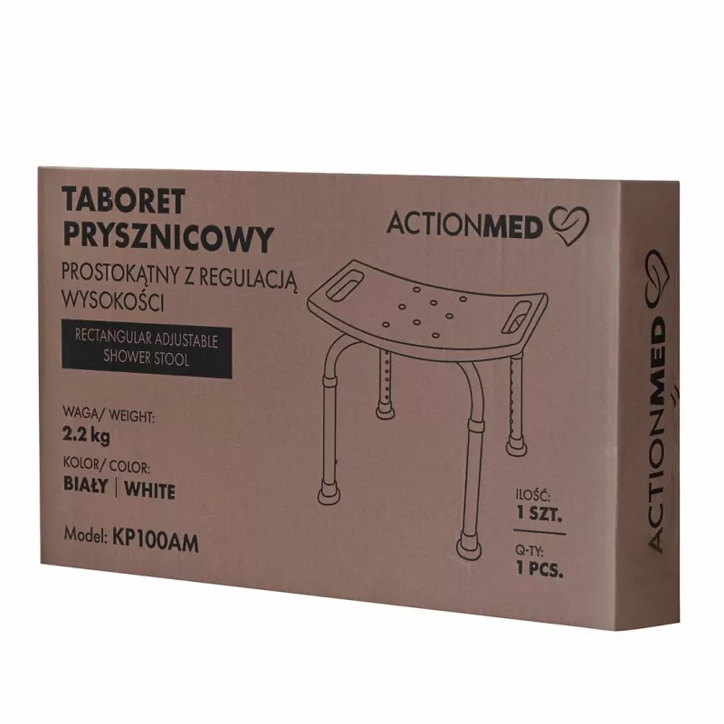 Prostokątny regulowany stołek prysznicowy