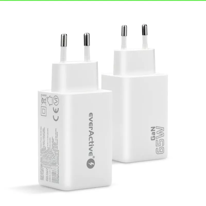 Ładowarka sieciowa everActive SQ-655Q 65W, 1×USB-A + 2×USB-C szybkie ładowanie