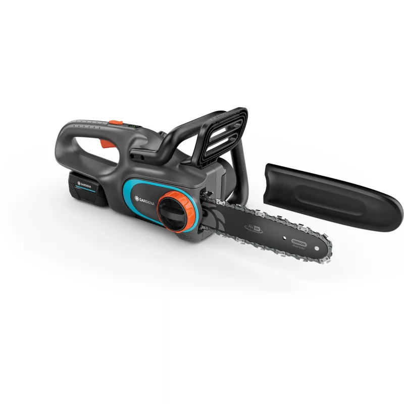 Akumulatorowa pilarka łańcuchowa PowerSaw 250/18V P4A zestaw gotowy do użycia (szary/turkusowy, akumulator Li-Ion 2,5Ah P4A, POWER FOR ALL ALLIANCE)