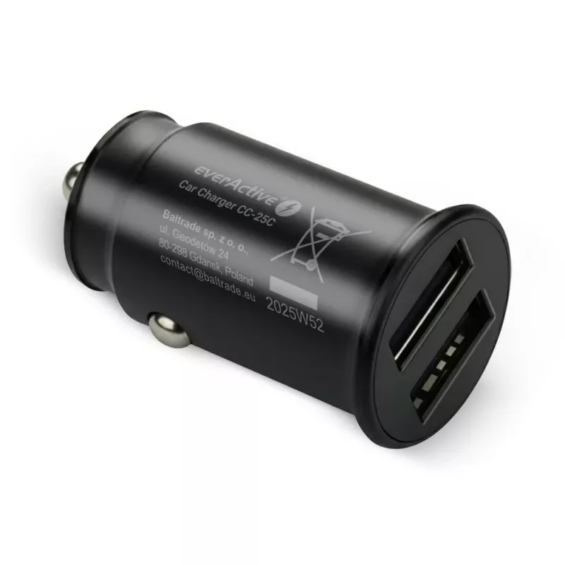 Ładowarka samochodowa everActive CC-25C 2x USB-A + USB-C, 12W, zasilacz USB do samochodu