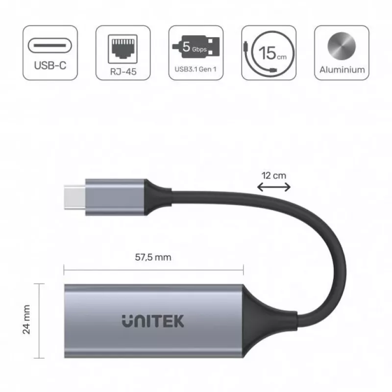 Karta sieciowa Unitek U1312A, IEEE 802.3, szary, kabel 0,5 m