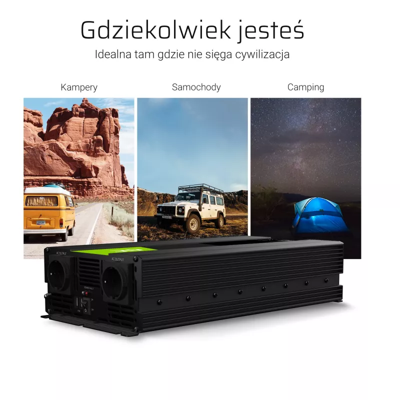 Green Cell INV11 Przetwornica napięcia / falownik samochodowy 2000 W Czarny