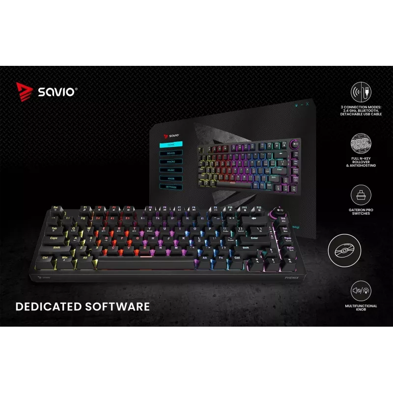 Savio Phenix SAVGK-RED Klawiatura Gaming USB RF Wireless Bluetooth QWERTY