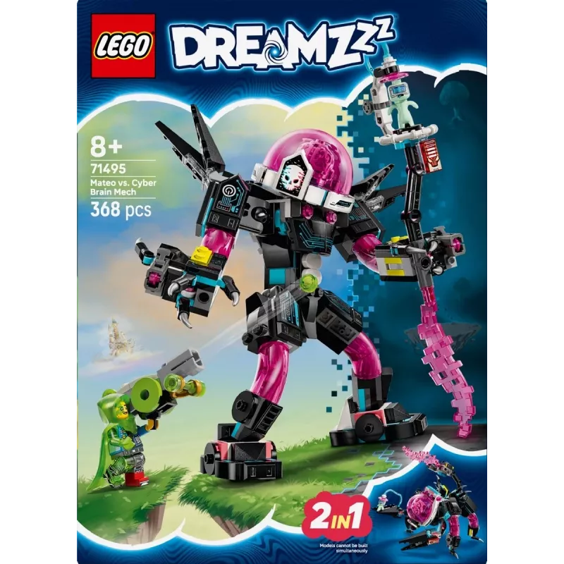 Zabawka konstrukcyjna LEGO 71495 Mateo vs. Mech Cybermózgu — zestaw z minifigurkami i budowanym mechem