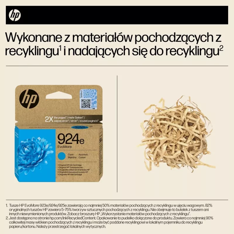 HP 924e EvoMore Cyan Oryginalny wkład atramentowy, wysoka wydajność (XL), cyjan, 1 szt., 800 stron, pojedyncze opakowanie