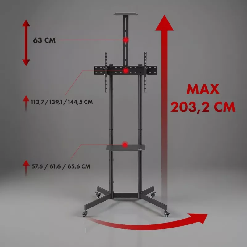 Podstawa / wózek pod telewizor Maclean, półka na kamerę, na kółkach, 37-70, maks. obciążenie 45kg/5kg półka, maks. VESA 600x400, MC-113 B