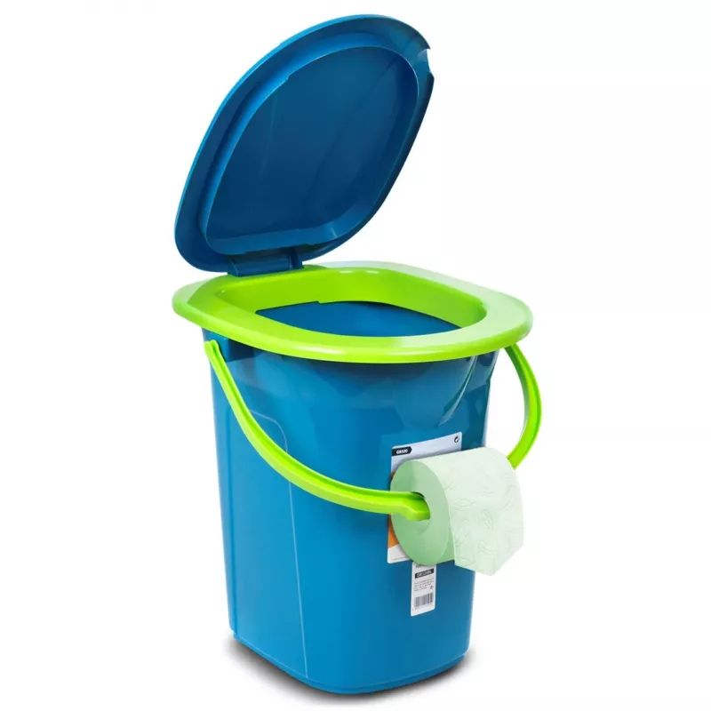 GreenBlue GB320BL Przenośna toaleta turystyczna z wiadrem, siedziskiem, uchwytem i pokrywą — wytrzymała, stabilna, 19 l