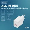 Ładowarka sieciowa USB DIGITUS 20W, 1x USB-C, 1x USB-A, wejście 100–240V, biała
