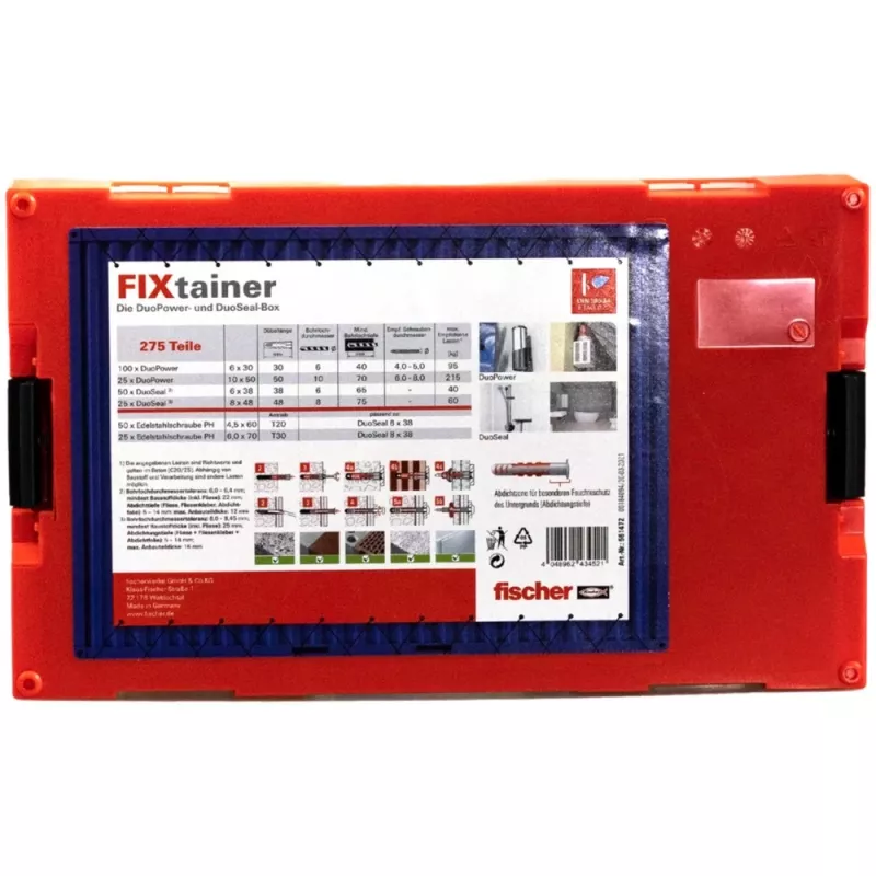 FixTainer - DUOPOWER & DUOSEAL + Wkręty, kołki rozporowe jasnoszare/czerwone, 275 sztuk