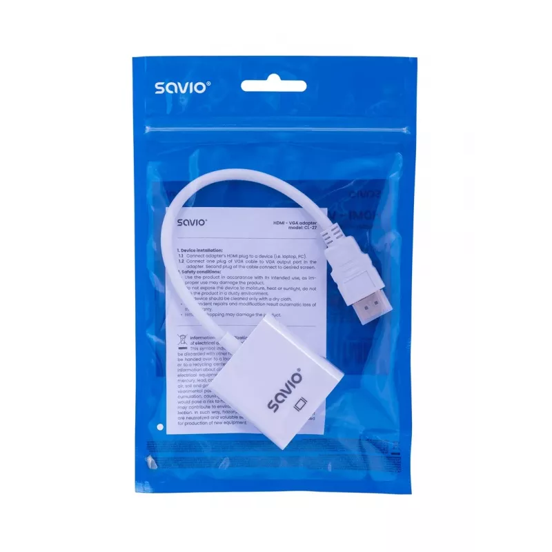 Adapter do kabla wideo Savio CL-27B 0,1 m HDMI Type A (Standard) VGA (D-Sub) biały