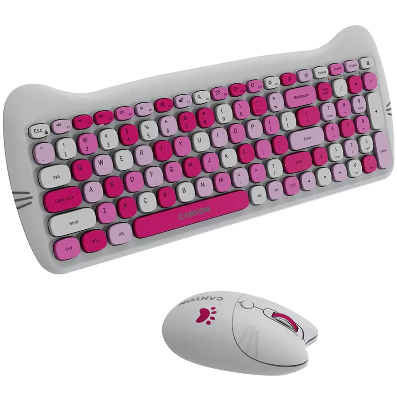 Bezprzewodowy zestaw klawiatura i mysz CANYON HSET-W6 Pink Kitty Edition