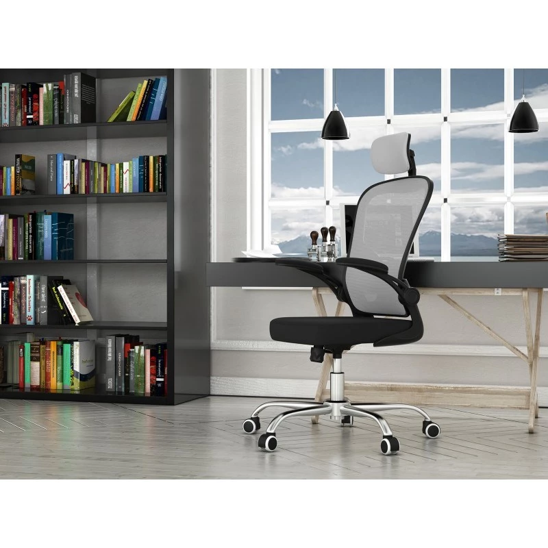 Fotel biurowy top e shop DORY SZARY — wyściełane siedzisko, siateczkowe oparcie, 650×620 mm, wysokość do 122 cm