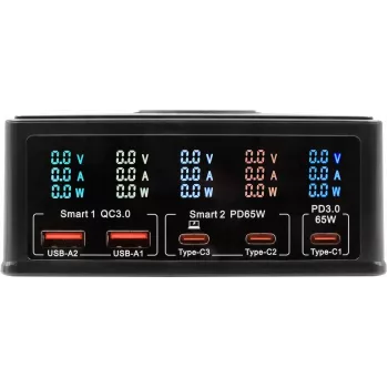 Ładowarka wieloportowa Exsys EX-1106 160W, czarna, wiele portów wyjściowych USB