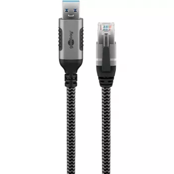 Wentronic goobay - Kabel sieciowy - USB Typ A (M) do RJ-45 (M) - 1,0 m - 6 mm - FTP - CAT 6 - USB 3.0 - kabel pleciony - Czarny, Srebrny (70299)