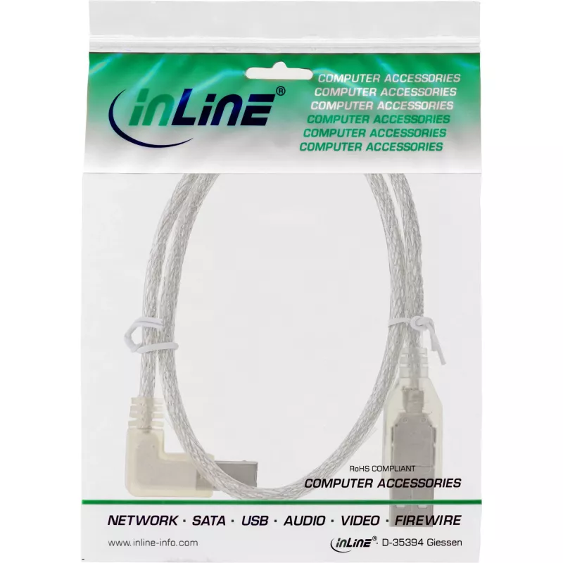 Kabel USB Microconnect USBAB5ANGLED-L USB 2.0 5 m USB A USB B Biały