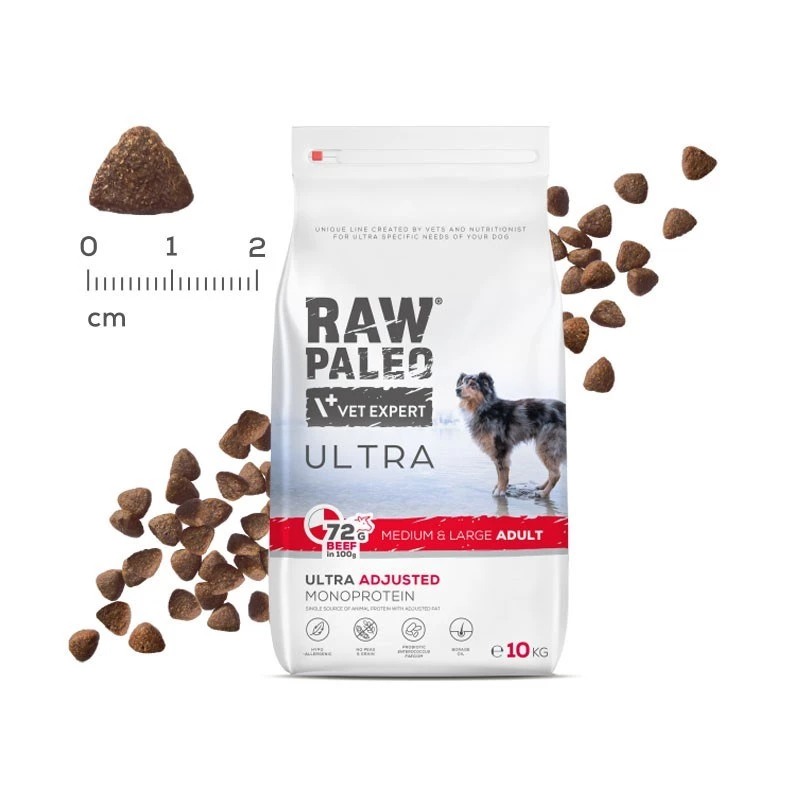 RAW PALEO Ultra Medium&Large Adult Beef - sucha karma dla psa - 10 kg