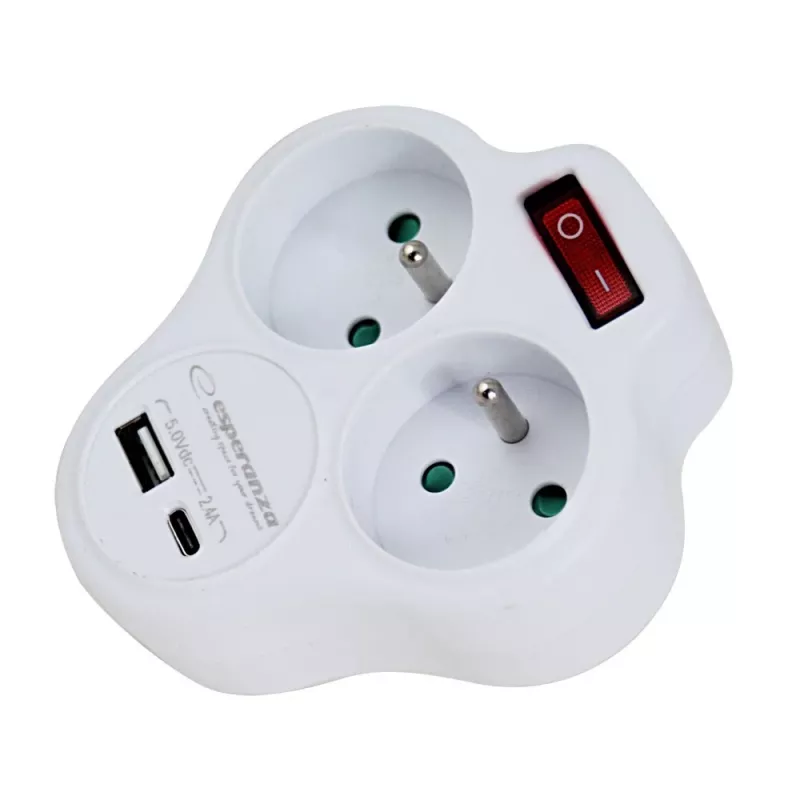 Esperanza ELK311W Rozgałęźnik elektryczny 2 GN. USB-C USB-A ON. Biały