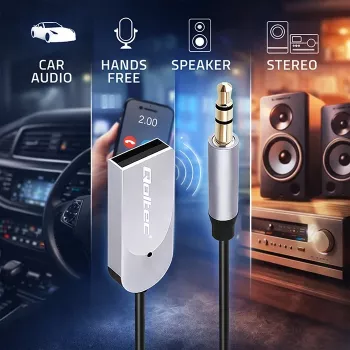 Bezprzewodowy adapter odbiornika audio QOLTEC HiFi BT6.0 2xRC – Odbiornik audio Bluetooth do głośników i radia samochodowego