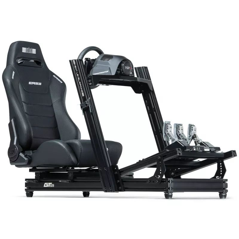 Regulowany fotel kubełkowy Next Level Racing ERS3 Elite Premium — czarna skóra PU, odchylane oparcie, kompatybilny z kokpitem/montażem podłogowym