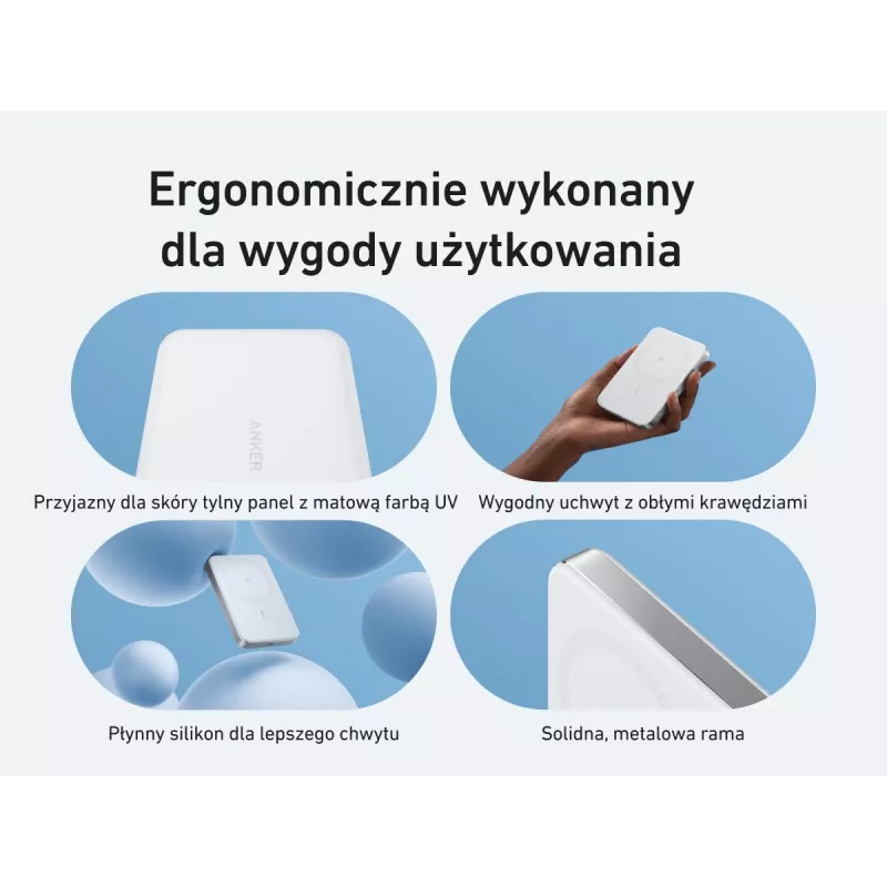 Anker MagGo Power Bank 10K Magnetyczna Bezprzewodowa Biała, Biały