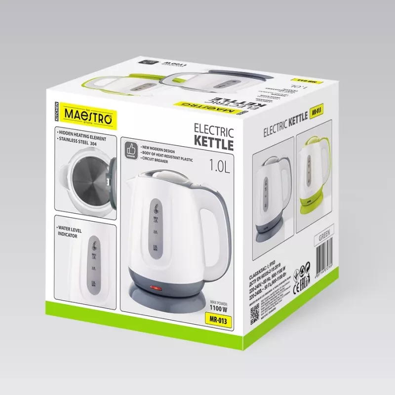 Czajnik elektryczny MAESTRO MR013 1 L 1100 W (MR-013-GREEN) Zielony, Biały
