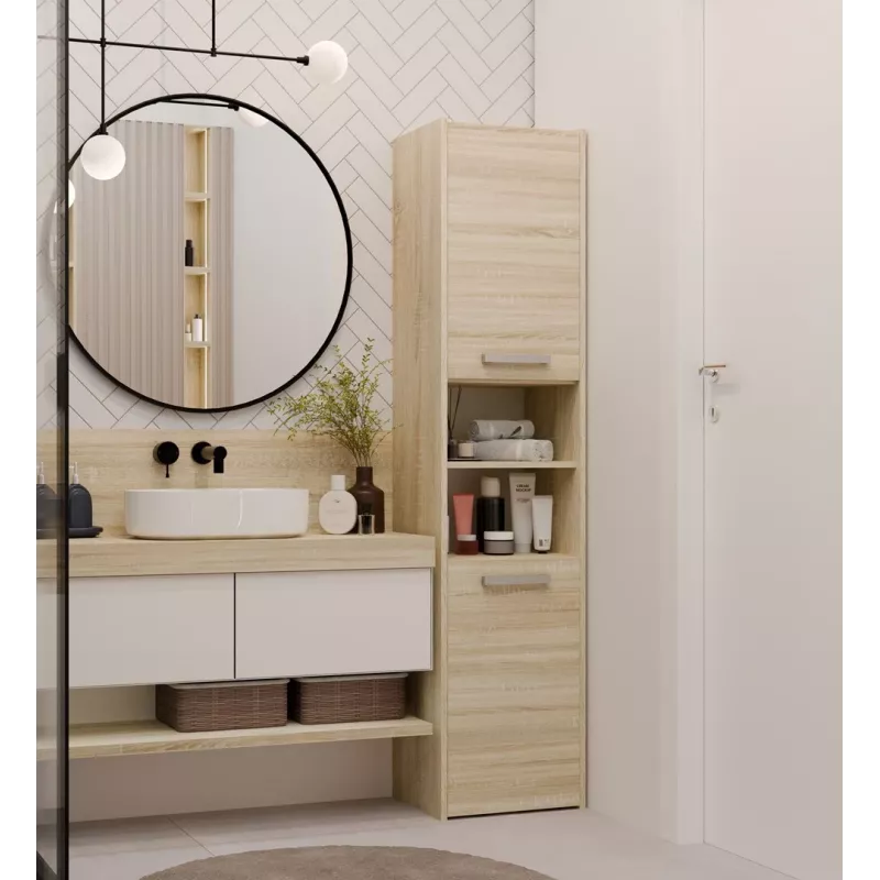 Szafka łazienkowa Top e shop S40 SONOMA — dębowa rama, wolnostojąca, 6 półek, 400×300×1700 mm