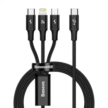 Baseus Rapid 3-w-1 kabel USB 1.5 m USB A USB C/Micro USB A/Lightning Czarny