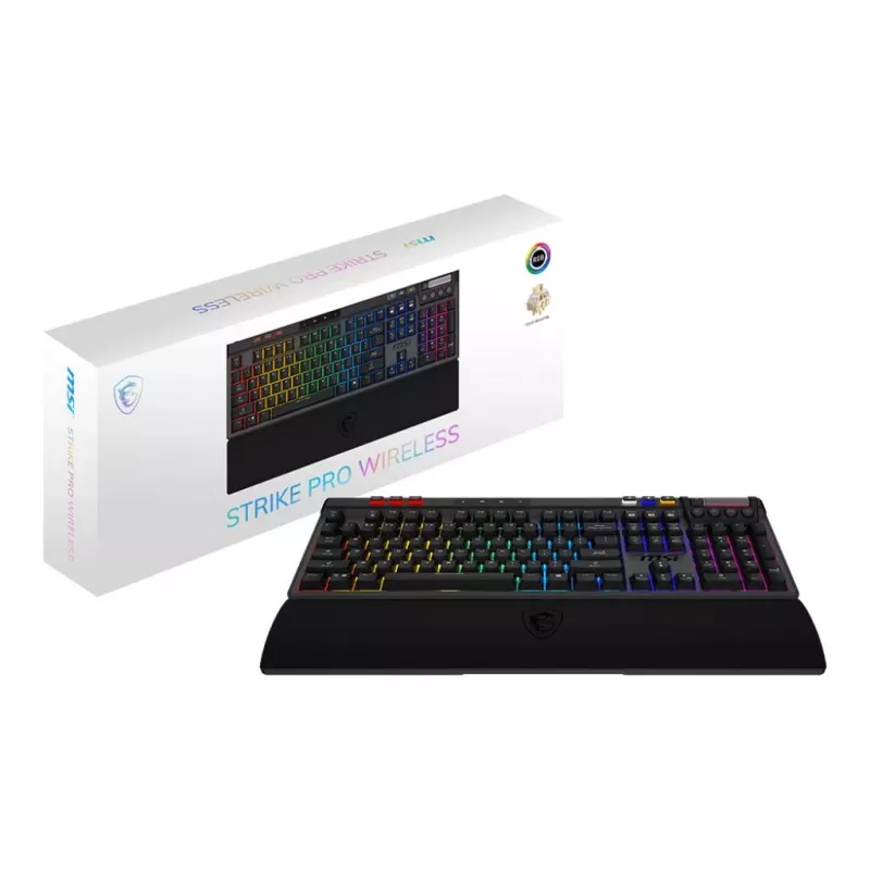 Mechaniczna klawiatura gamingowa MSI Strike Pro W Silent układ US podświetlenie RGB, przewodowa, dotykowe ciche przełączniki