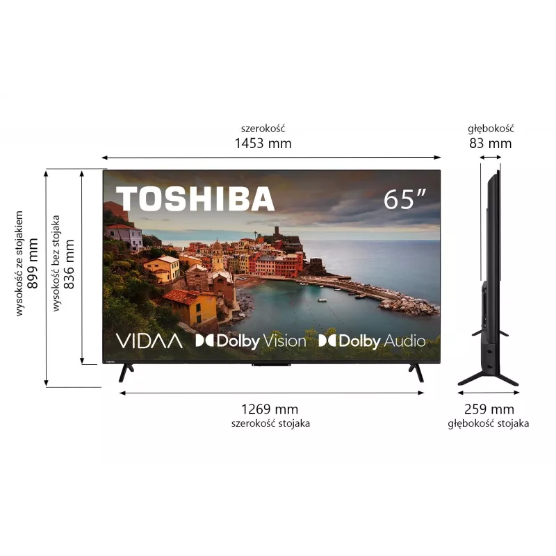 TV Toshiba 65UV2463DG 65 cali (165,1 cm) 4K Ultra HD DLED Smart TV, 3840×2160, VIDAA, Wi‑Fi, 300 cd/m², Czarny