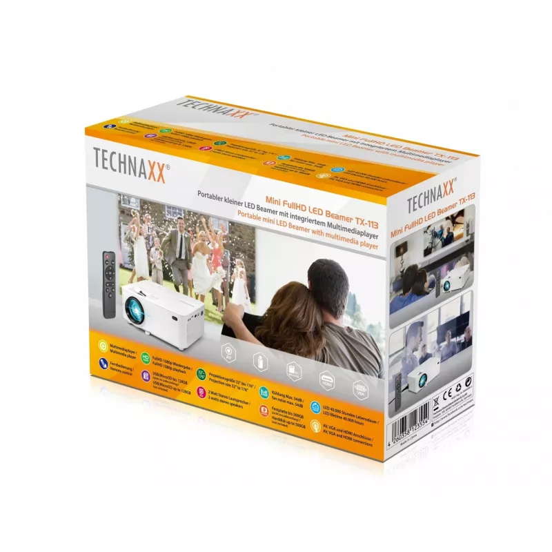 Technaxx TX-113 Standard Throw Projector 1800 ANSI Lumens LED 800x480 Biały