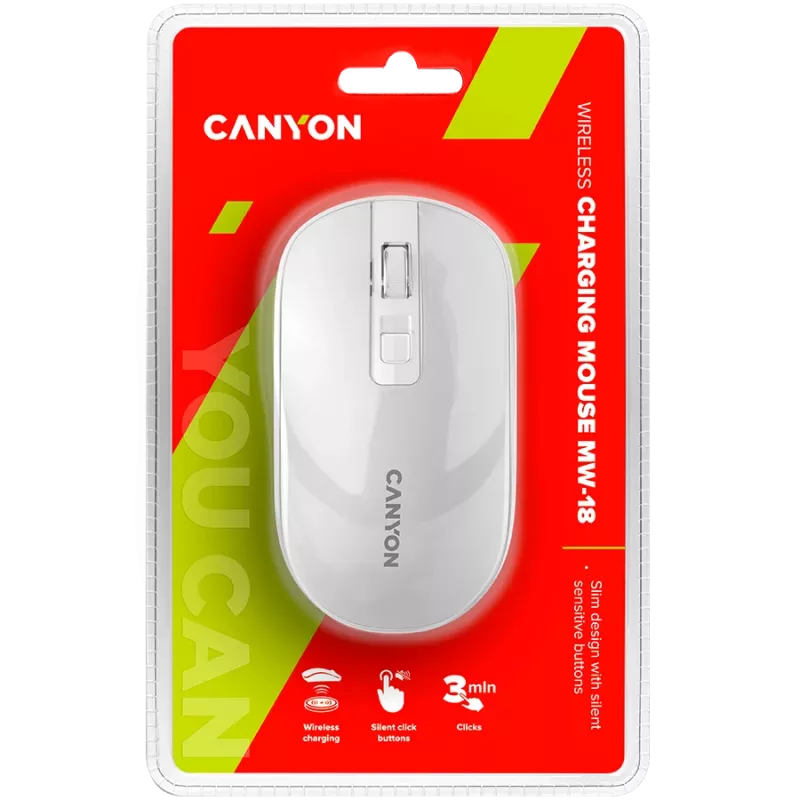 Mysz CANYON MW-18 Wireless Charge Pearl biały