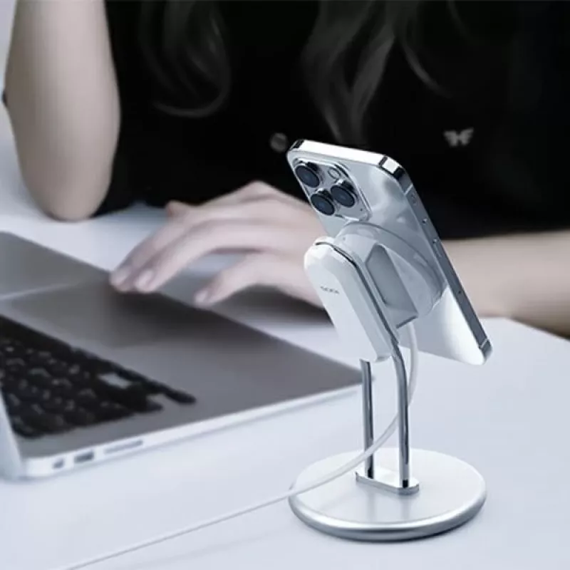 Uchwyt na telefon SODI SIM-300 srebrny MagSafe — podstawka biurkowa do iPhone'a zgodnego z MagSafe