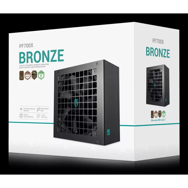 Zasilacz DeepCool PF700X 700W ATX, 80 PLUS Bronze, 700 W, wentylator 1x120 mm, 24-pin, 2x 4+4 CPU, 4x 6+2 PCIe, 6x SATA