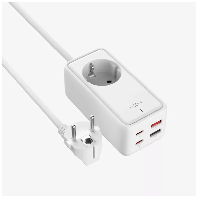 Przedłużacz zasilający FIXED FIXCS65-1.5-WH z 2× USB-C PD 65W i 2× portami USB-A