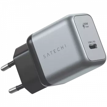 Ładowarka do urządzeń mobilnych Satechi ST-UC30WCM-EU — Uniwersalna ładowarka sieciowa do użytku wewnętrznego z 1× USB-C, czarno-srebrna