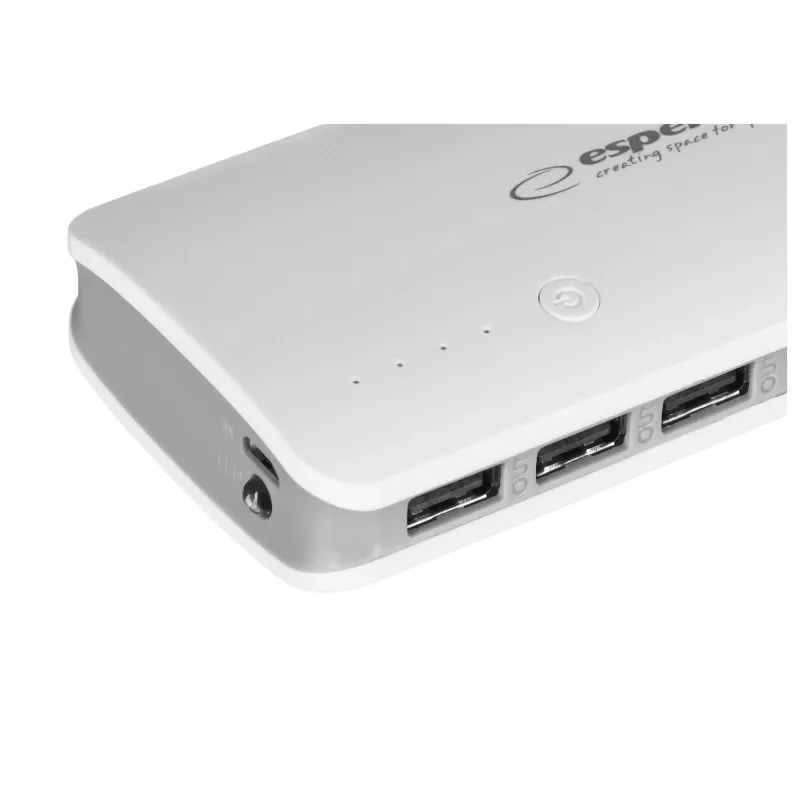 Ładowarka przenośna Esperanza EMP106WE Radium — 8000 mAh, wyjście na 3 urządzenia, wejście Micro-USB, wyjścia 5V/2A i 5V/1,5A/1A, szary