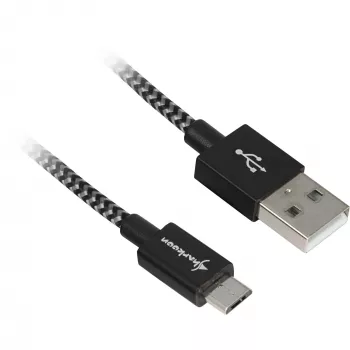 Kabel USB 2.0, wtyk USB-A > wtyk Micro-USB (czarny/szary, 0,5 metra, w oplocie)