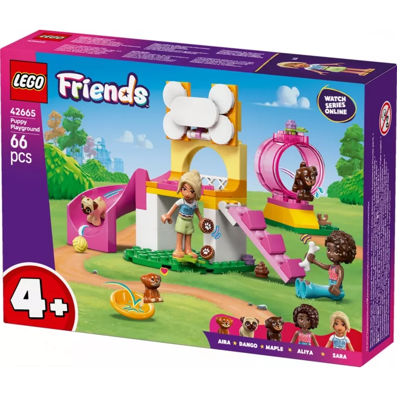 Zestaw konstrukcyjny LEGO Friends Plac zabaw dla szczeniąt 42665, 66 elementów, 2 minifigurki, wiek 4+